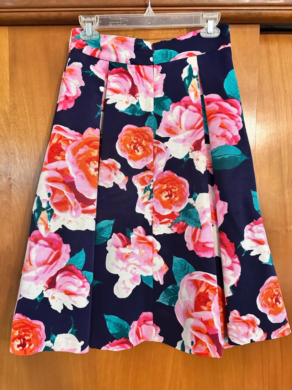 Eliza J Navy A-Line Skirt with Pink & Coral Floral Print